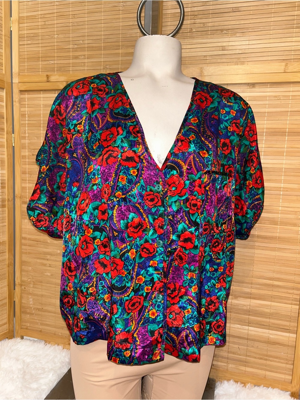 Inhibitions floral paisley satiny blouse top shirt vintage 90s woman’s M or L